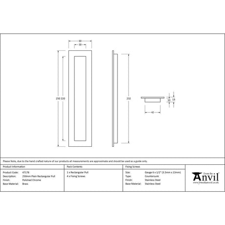 This is an image showing From The Anvil - Polished Chrome 250mm Plain Rectangular Pull available from trade door handles, quick delivery and discounted prices