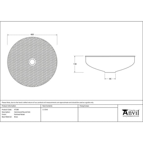 This is an image showing From The Anvil - Hammered Nickel Round Sink available from T.H Wiggans Architectural Ironmongery in Kendal, quick delivery and discounted prices