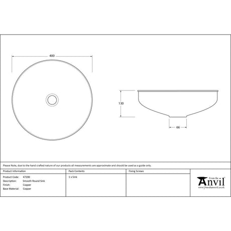 This is an image showing From The Anvil - Smooth Copper Round Sink available from T.H Wiggans Architectural Ironmongery in Kendal, quick delivery and discounted prices