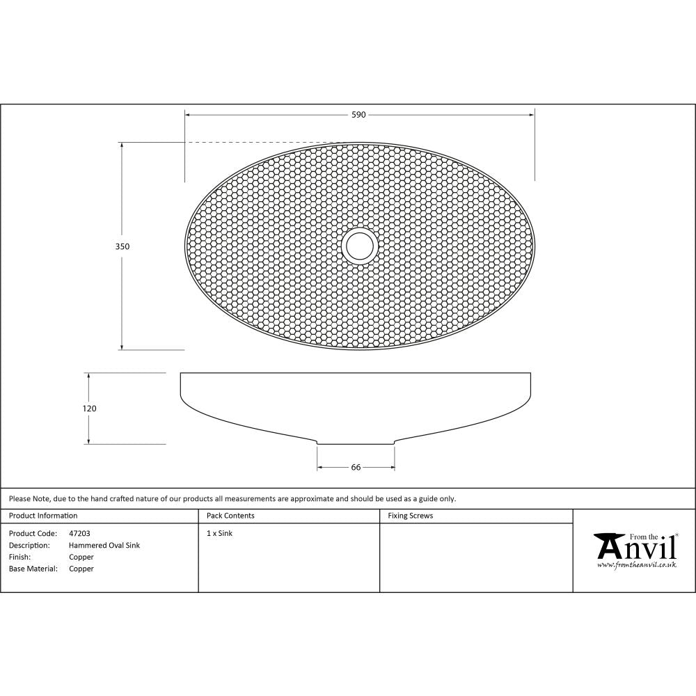 This is an image showing From The Anvil - Hammered Copper Oval Sink available from T.H Wiggans Architectural Ironmongery in Kendal, quick delivery and discounted prices