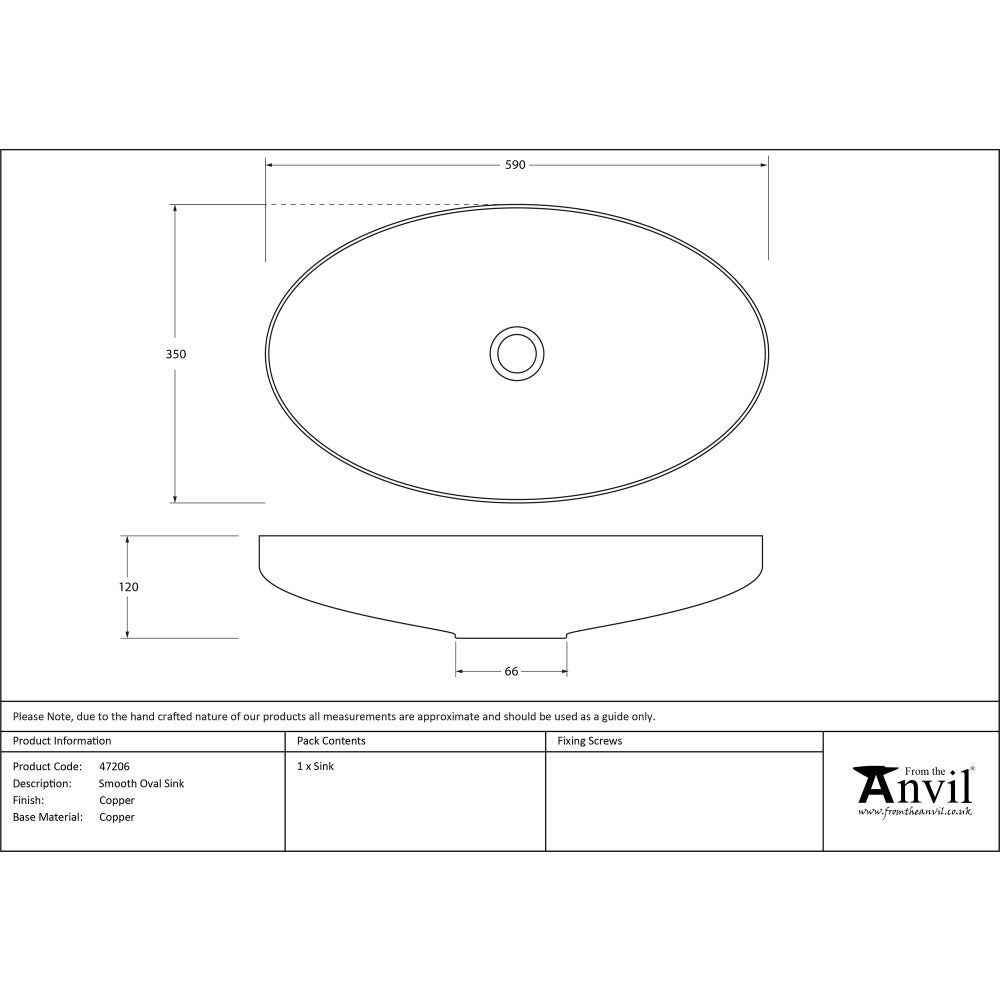 This is an image showing From The Anvil - Smooth Copper Oval Sink available from T.H Wiggans Architectural Ironmongery in Kendal, quick delivery and discounted prices