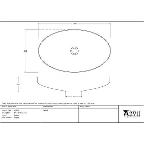 This is an image showing From The Anvil - Smooth Copper Oval Sink available from T.H Wiggans Architectural Ironmongery in Kendal, quick delivery and discounted prices