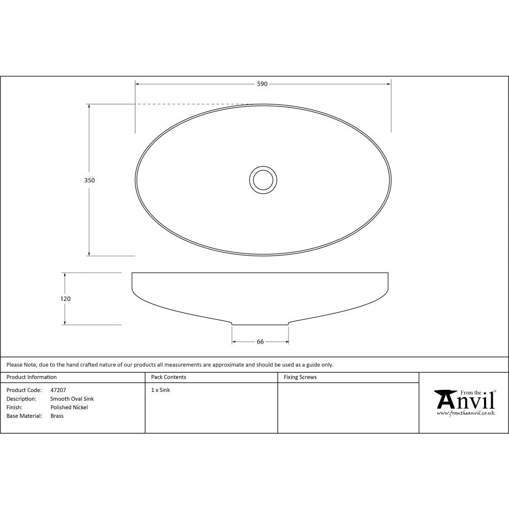 This is an image showing From The Anvil - Smooth Nickel Oval Sink available from T.H Wiggans Architectural Ironmongery in Kendal, quick delivery and discounted prices