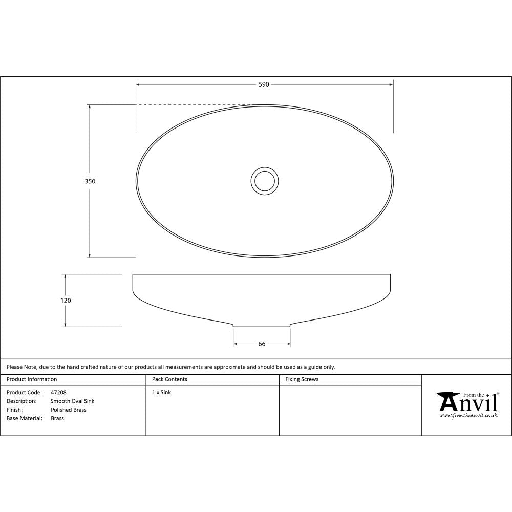 This is an image showing From The Anvil - Smooth Brass Oval Sink available from T.H Wiggans Architectural Ironmongery in Kendal, quick delivery and discounted prices