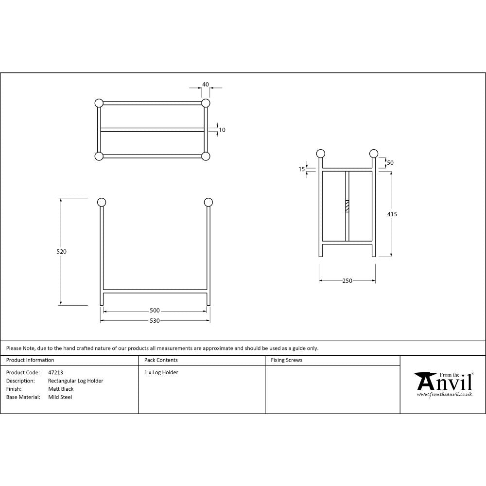This is an image showing From The Anvil - Matt Black Rectangular Log Holder available from T.H Wiggans Architectural Ironmongery in Kendal, quick delivery and discounted prices