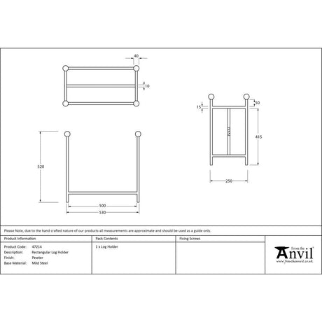 This is an image showing From The Anvil - Pewter Rectangular Log Holder available from T.H Wiggans Architectural Ironmongery in Kendal, quick delivery and discounted prices