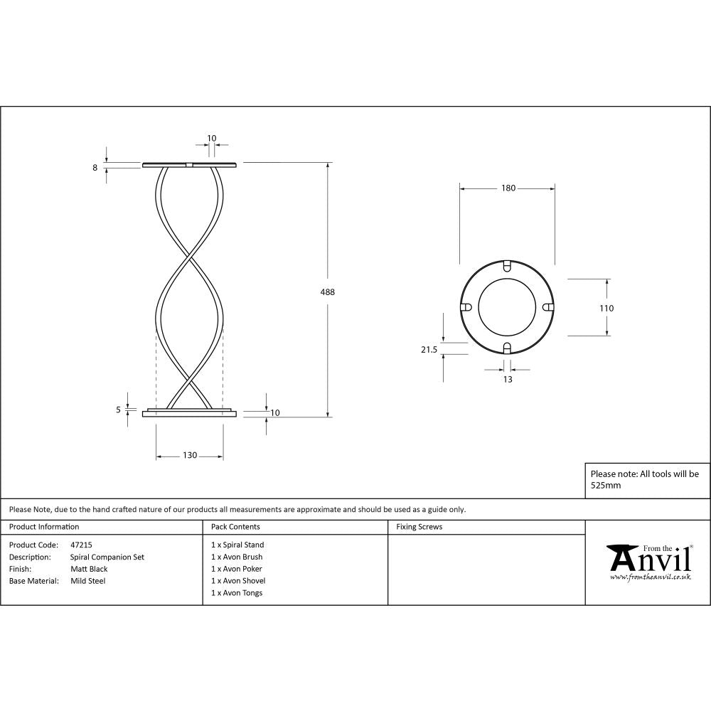 This is an image showing From The Anvil - Matt Black Spiral Companion Set - Avon Tools available from T.H Wiggans Architectural Ironmongery in Kendal, quick delivery and discounted prices