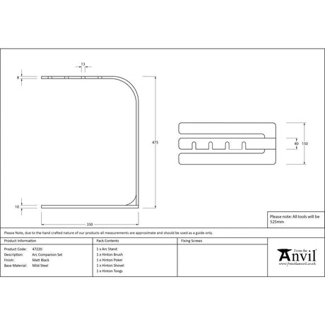 This is an image showing From The Anvil - Matt Black Arc Companion Set - Hinton Tools available from T.H Wiggans Architectural Ironmongery in Kendal, quick delivery and discounted prices