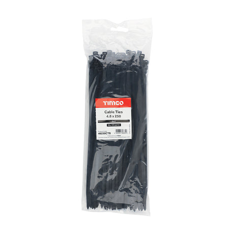This is an image showing TIMCO Cable Ties - Black - 4.8 x 250 - 100 Pieces Bag available from T.H Wiggans Ironmongery in Kendal, quick delivery at discounted prices.