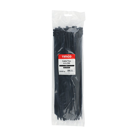 This is an image showing TIMCO Cable Ties - Black - 4.8 x 300 - 100 Pieces Bag available from T.H Wiggans Ironmongery in Kendal, quick delivery at discounted prices.