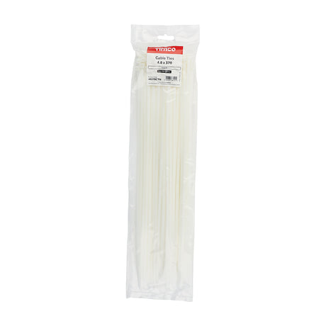 This is an image showing TIMCO Cable Ties - Natural - 4.8 x 370 - 100 Pieces Bag available from T.H Wiggans Ironmongery in Kendal, quick delivery at discounted prices.