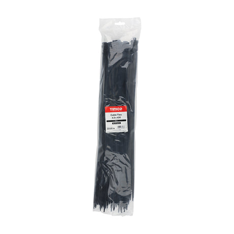 This is an image showing TIMCO Cable Ties - Black - 4.8 x 430 - 100 Pieces Bag available from T.H Wiggans Ironmongery in Kendal, quick delivery at discounted prices.