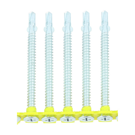 This is an image showing TIMCO Collated Timber to Light Section Screws - Countersunk - Wing-Tip - Self-Drilling - Zinc - 4.8 x 65 - 500 Pieces Box available from T.H Wiggans Ironmongery in Kendal, quick delivery at discounted prices.