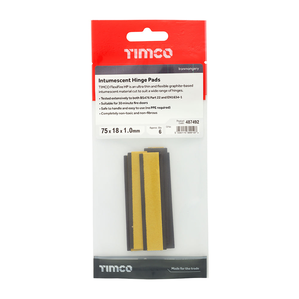 This is an image showing TIMCO Intumescent Hinge Pads - 75 x 18 x 1.0mm - 6 Pieces TIMpac available from T.H Wiggans Ironmongery in Kendal, quick delivery at discounted prices.
