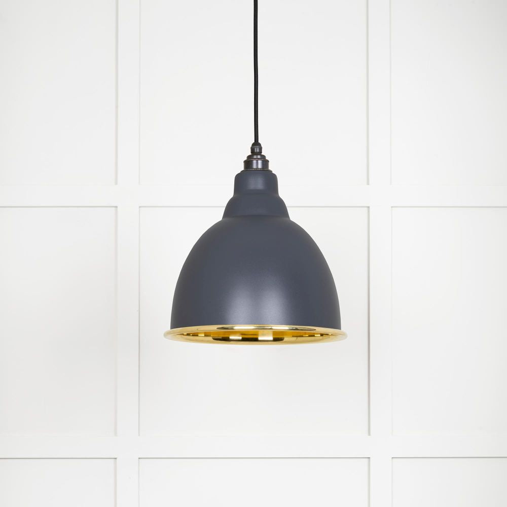 This is an image showing From The Anvil - Smooth Brass Brindley Pendant in Slate available from T.H Wiggans Architectural Ironmongery in Kendal, quick delivery and discounted prices