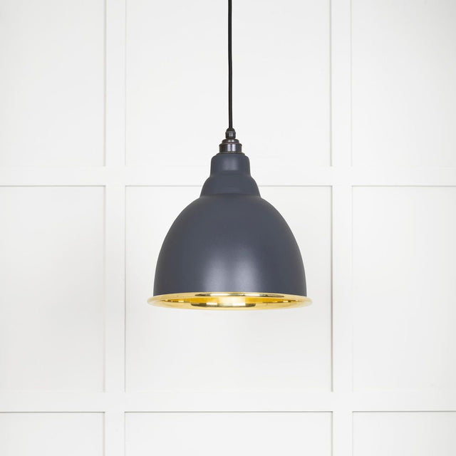 This is an image showing From The Anvil - Smooth Brass Brindley Pendant in Slate available from T.H Wiggans Architectural Ironmongery in Kendal, quick delivery and discounted prices