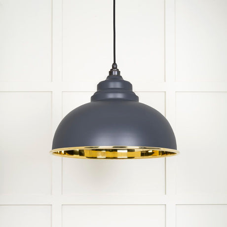 This is an image showing From The Anvil - Smooth Brass Harborne Pendant in Slate available from T.H Wiggans Architectural Ironmongery in Kendal, quick delivery and discounted prices