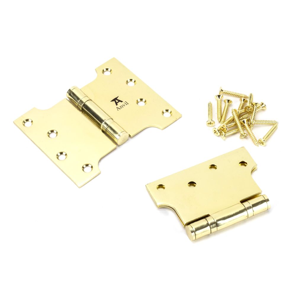 This is an image showing From The Anvil - Polished Brass 4" x 3" x 5" Parliament Hinge (pair) ss available from T.H Wiggans Architectural Ironmongery, quick delivery and discounted prices