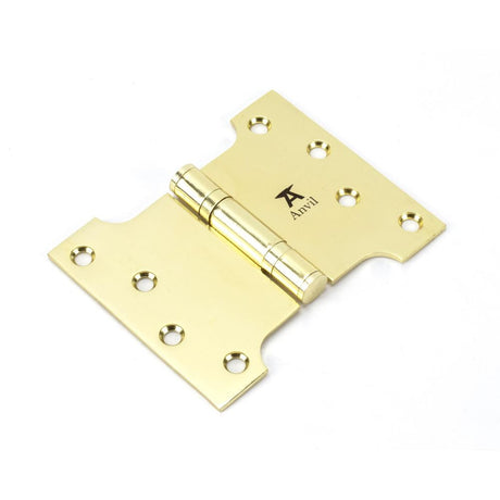 This is an image showing From The Anvil - Polished Brass 4" x 3" x 5" Parliament Hinge (pair) ss available from T.H Wiggans Architectural Ironmongery in Kendal, quick delivery and discounted prices