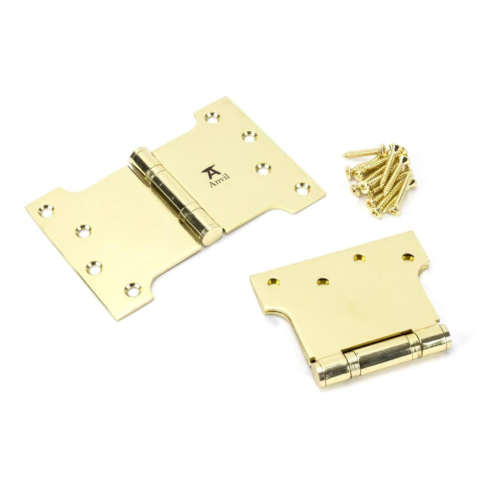 This is an image showing From The Anvil - Polished Brass 4" x 4" x 6" Parliament Hinge (pair) ss available from T.H Wiggans Architectural Ironmongery, quick delivery and discounted prices