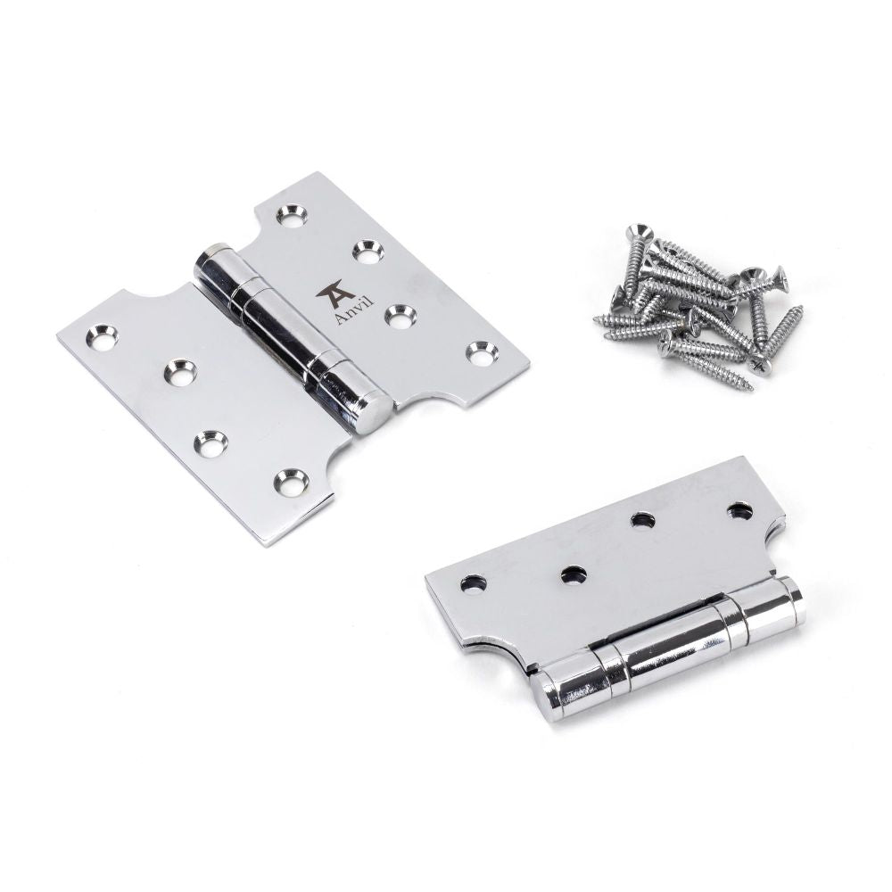 This is an image showing From The Anvil - Polished Chrome 4" x 2" x 4" Parliament Hinge (pair) ss available from T.H Wiggans Architectural Ironmongery, quick delivery and discounted prices