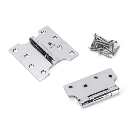 This is an image showing From The Anvil - Polished Chrome 4" x 2" x 4" Parliament Hinge (pair) ss available from T.H Wiggans Architectural Ironmongery, quick delivery and discounted prices