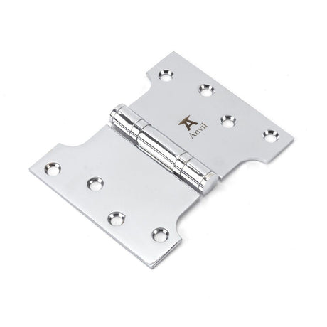 This is an image showing From The Anvil - Polished Chrome 4" x 3" x 5" Parliament Hinge (pair) ss available from T.H Wiggans Architectural Ironmongery in Kendal, quick delivery and discounted prices