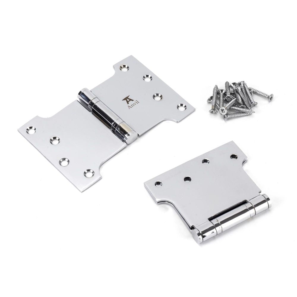 This is an image showing From The Anvil - Polished Chrome 4" x 4" x 6" Parliament Hinge (pair) ss available from T.H Wiggans Architectural Ironmongery, quick delivery and discounted prices