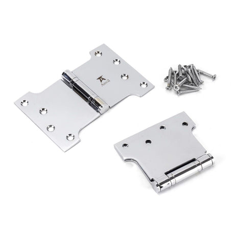 This is an image showing From The Anvil - Polished Chrome 4" x 4" x 6" Parliament Hinge (pair) ss available from T.H Wiggans Architectural Ironmongery, quick delivery and discounted prices