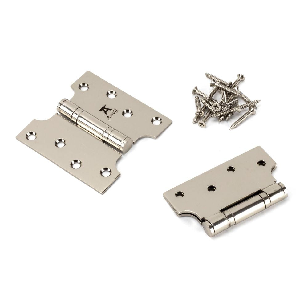 This is an image showing From The Anvil - Polished Nickel 4" x 2" x 4" Parliament Hinge (pair) ss available from T.H Wiggans Architectural Ironmongery, quick delivery and discounted prices