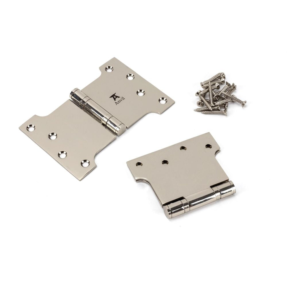 This is an image showing From The Anvil - Polished Nickel 4" x 4" x 6" Parliament Hinge (pair) ss available from T.H Wiggans Architectural Ironmongery, quick delivery and discounted prices