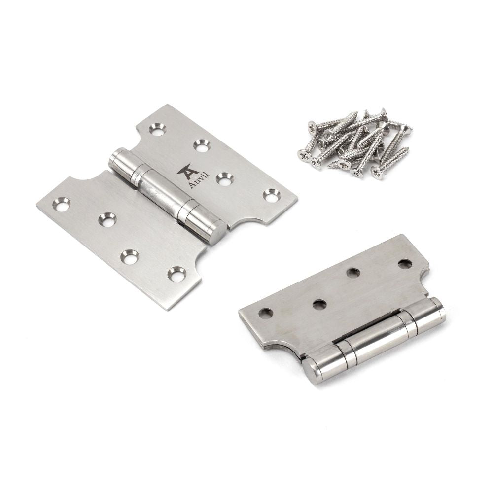This is an image showing From The Anvil - Satin SS 4" x 2" x 4" Parliament Hinge (pair) available from T.H Wiggans Architectural Ironmongery, quick delivery and discounted prices
