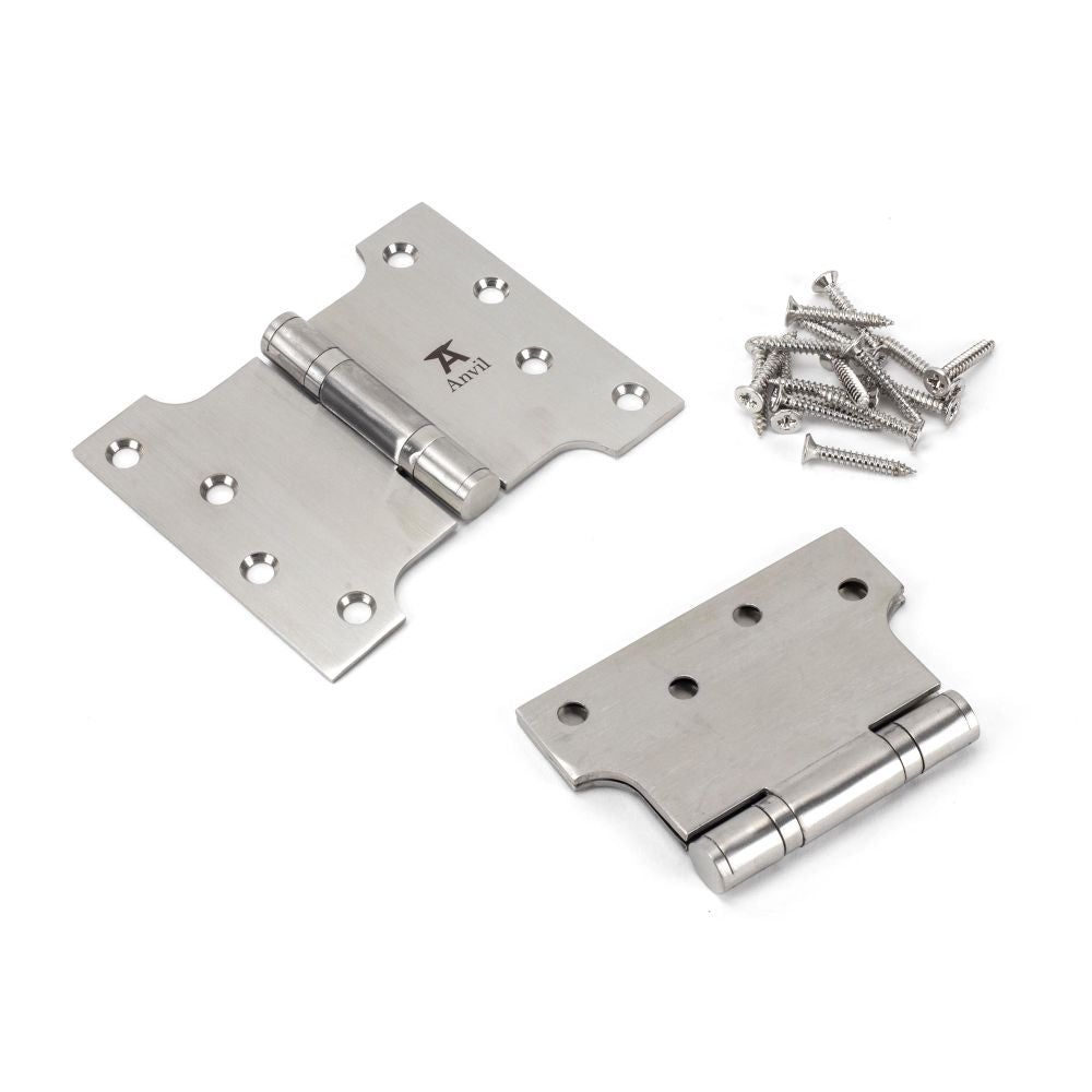 This is an image showing From The Anvil - Satin SS 4" x 3" x 5" Parliament Hinge (pair) available from T.H Wiggans Architectural Ironmongery, quick delivery and discounted prices