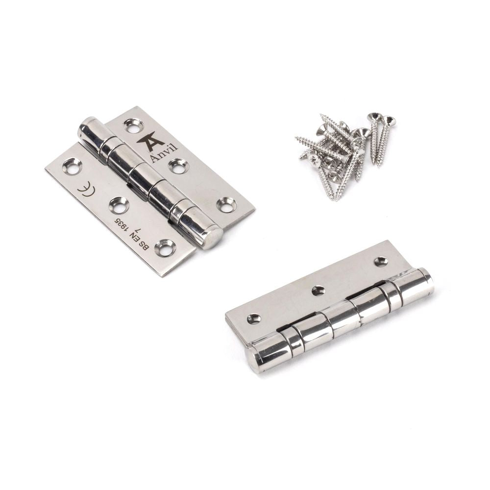 This is an image showing From The Anvil - Polished SS 3" Ball Bearing Butt Hinge (pair) available from T.H Wiggans Architectural Ironmongery, quick delivery and discounted prices