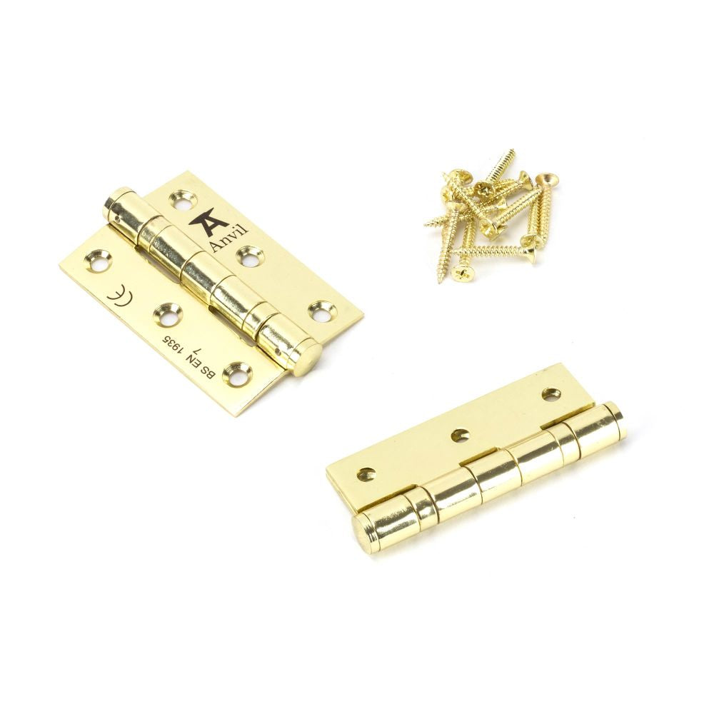 This is an image showing From The Anvil - Polished Brass 3" Ball Bearing Butt Hinge (pair) ss available from T.H Wiggans Architectural Ironmongery, quick delivery and discounted prices