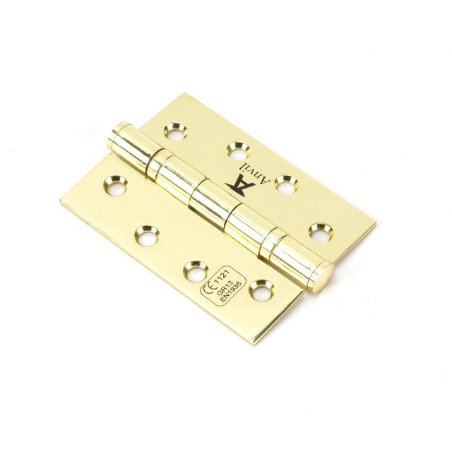 This is an image showing From The Anvil - Polished Brass 4" Ball Bearing Butt Hinge (pair) ss available from T.H Wiggans Architectural Ironmongery in Kendal, quick delivery and discounted prices