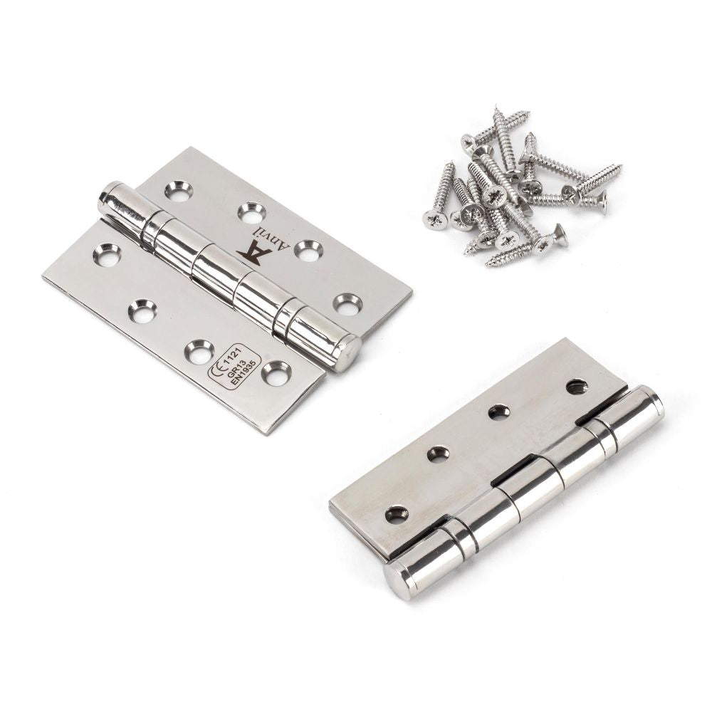 This is an image showing From The Anvil - Polished SS 4" Ball Bearing Butt Hinge (pair) available from T.H Wiggans Architectural Ironmongery, quick delivery and discounted prices