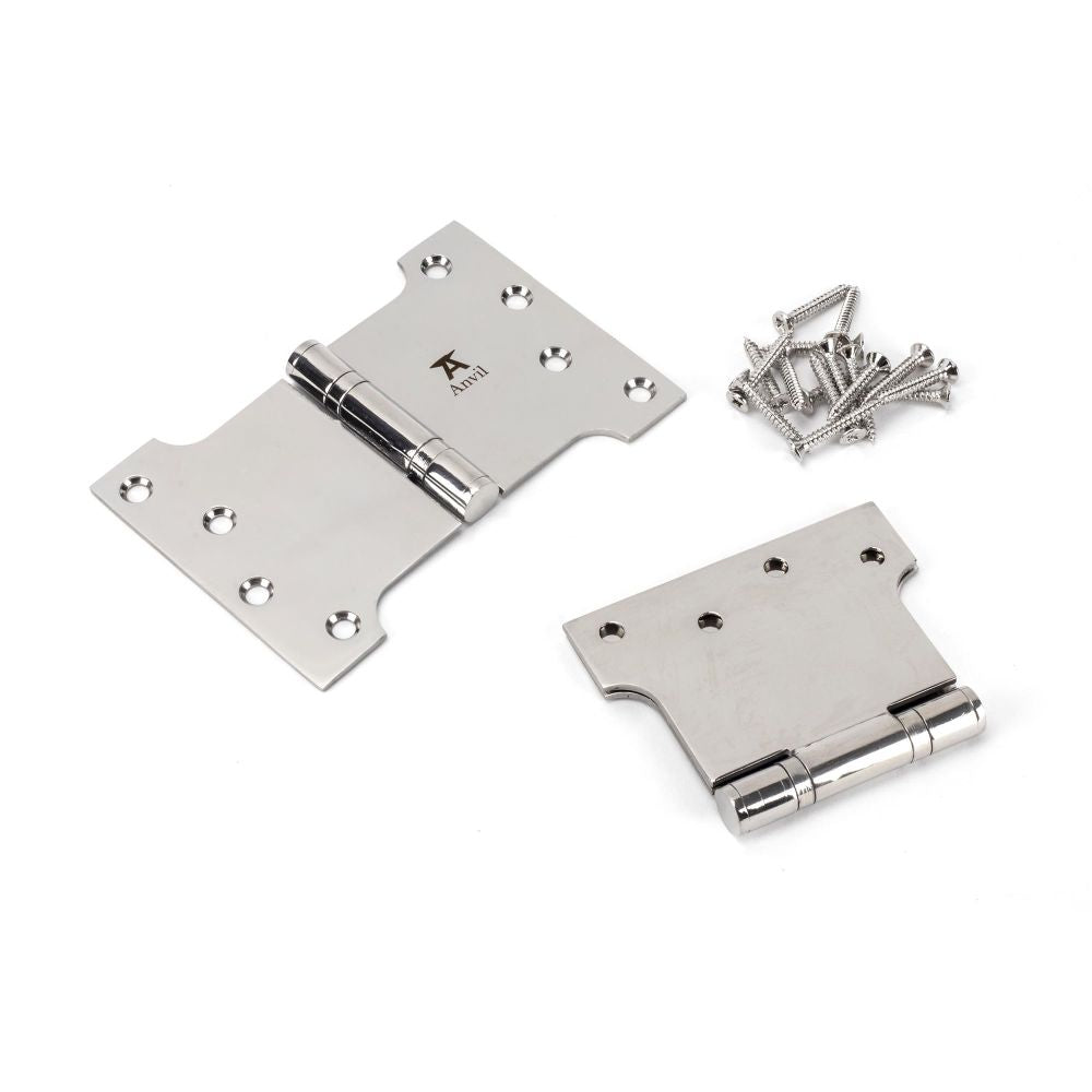 This is an image showing From The Anvil - Polished SS 4" x 4" x 6" Parliament Hinge (pair) available from T.H Wiggans Architectural Ironmongery, quick delivery and discounted prices