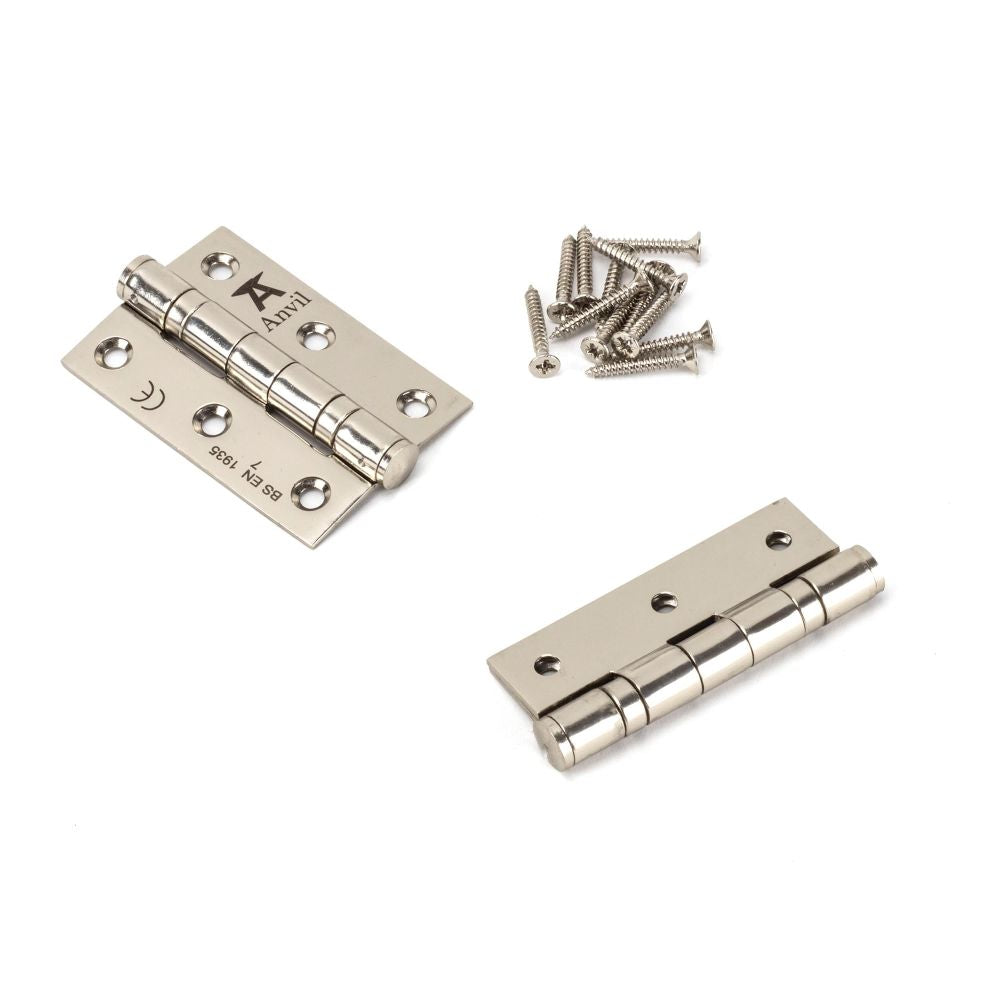 This is an image showing From The Anvil - Polished Nickel 3" Ball Bearing Butt Hinge (pair) ss available from T.H Wiggans Architectural Ironmongery, quick delivery and discounted prices
