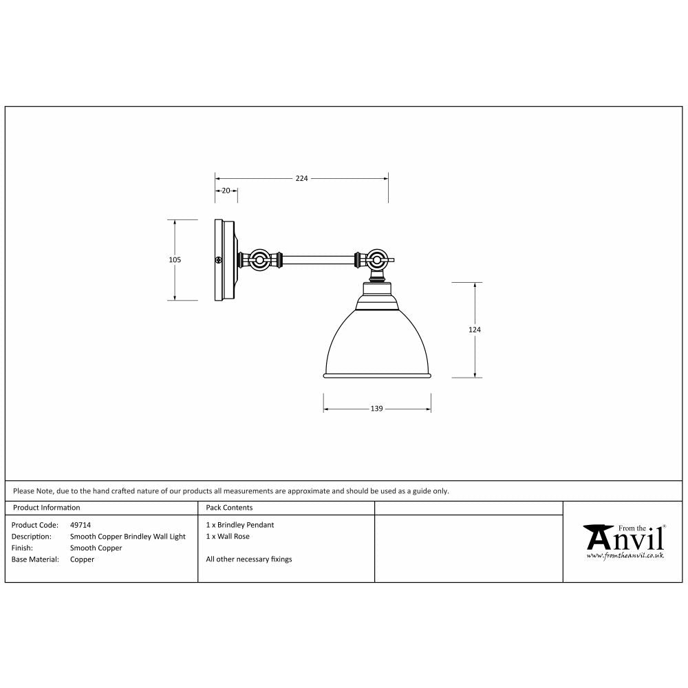 This is an image showing From The Anvil - Smooth Copper Brindley Wall Light available from T.H Wiggans Architectural Ironmongery in Kendal, quick delivery and discounted prices