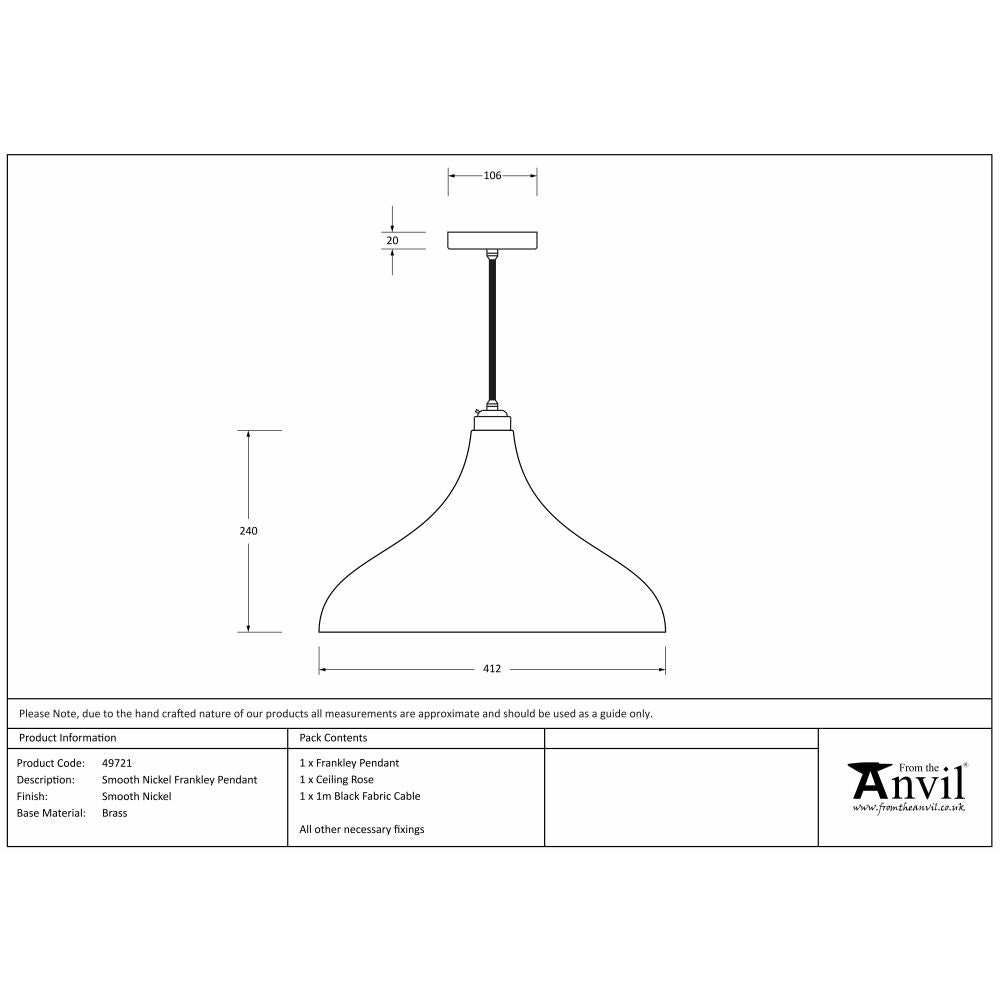 This is an image showing From The Anvil - Smooth Nickel Frankley Pendant available from T.H Wiggans Architectural Ironmongery in Kendal, quick delivery and discounted prices