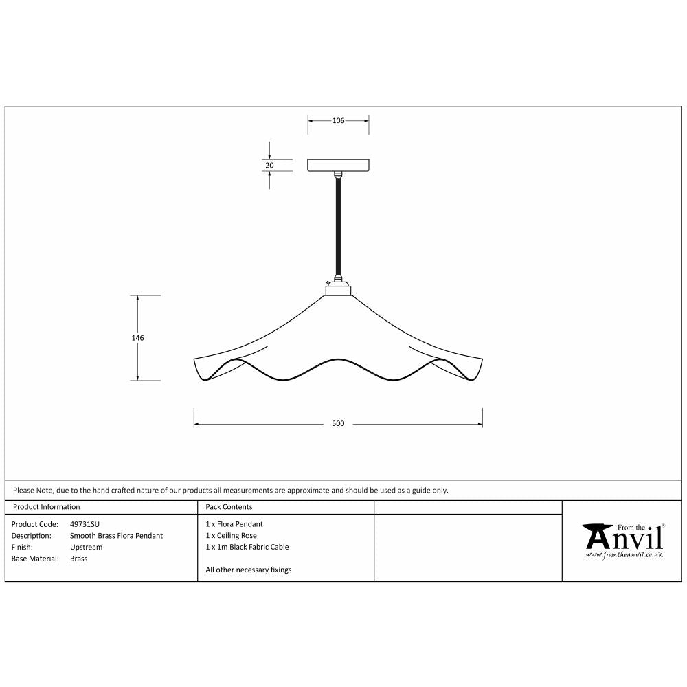 This is an image showing From The Anvil - Smooth Brass Flora Pendant in Upstream available from T.H Wiggans Architectural Ironmongery in Kendal, quick delivery and discounted prices