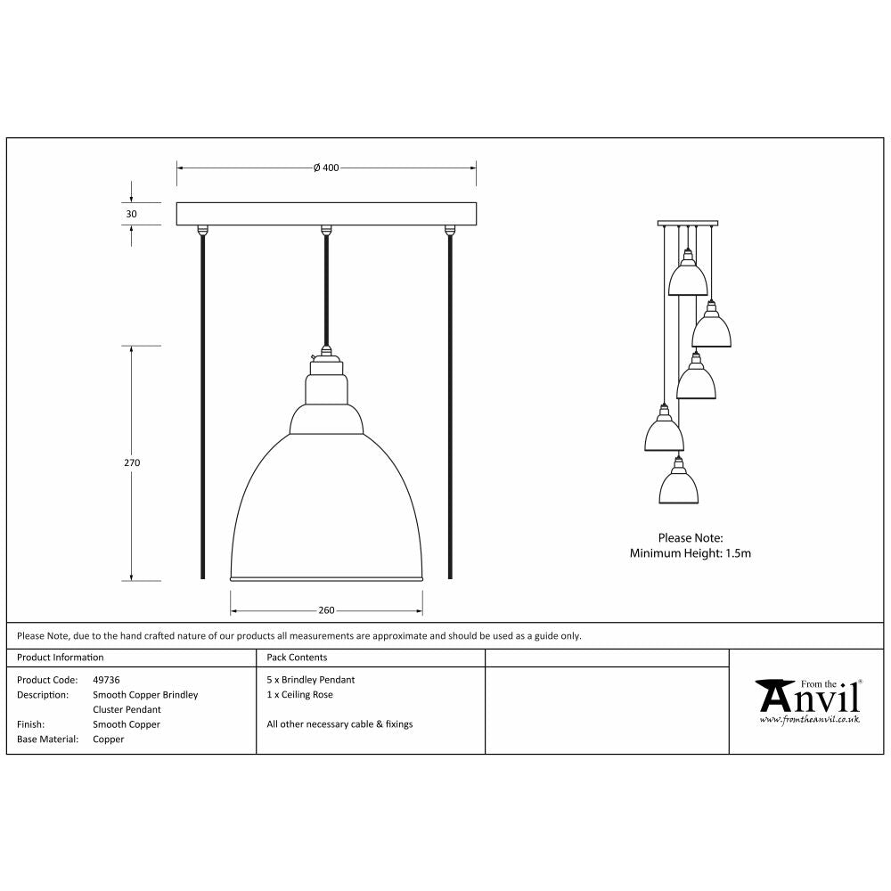 This is an image showing From The Anvil - Smooth Copper Brindley Cluster Pendant available from T.H Wiggans Architectural Ironmongery in Kendal, quick delivery and discounted prices