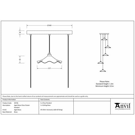 This is an image showing From The Anvil - Aged Brass Flora Cluster Pendant available from T.H Wiggans Architectural Ironmongery in Kendal, quick delivery and discounted prices