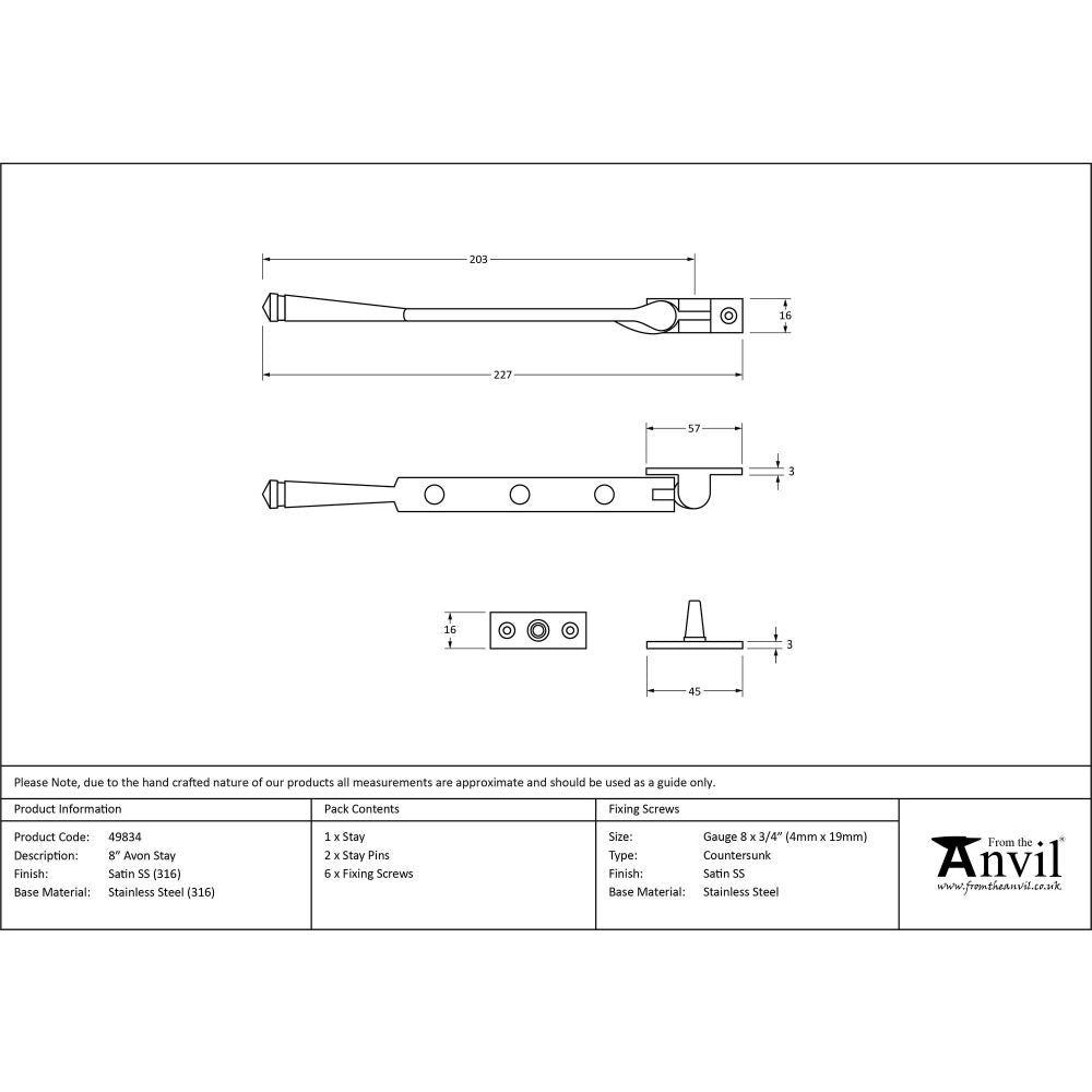 This is an image showing From The Anvil - Satin Marine SS (316) 8" Avon Stay available from T.H Wiggans Architectural Ironmongery in Kendal, quick delivery and discounted prices