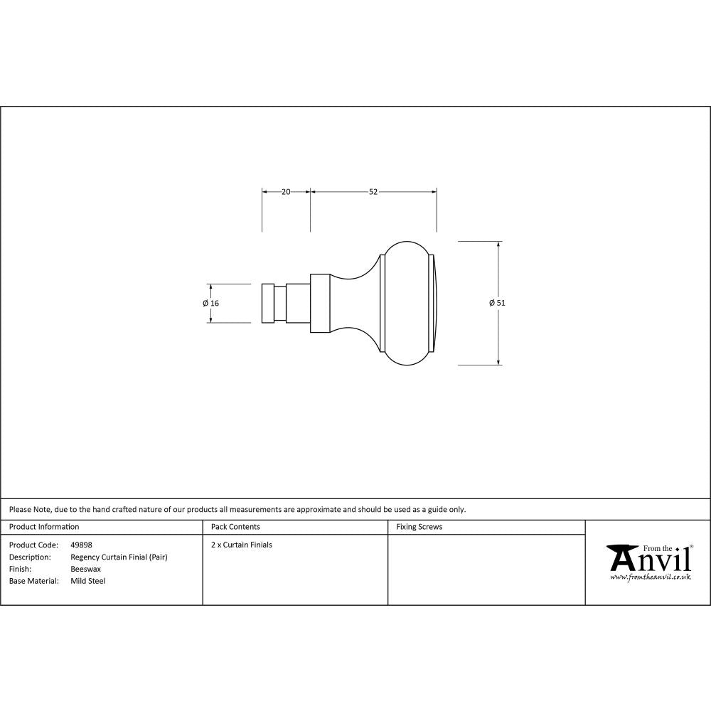 This is an image showing From The Anvil - Beeswax Regency Curtain Finial (pair) available from trade door handles, quick delivery and discounted prices