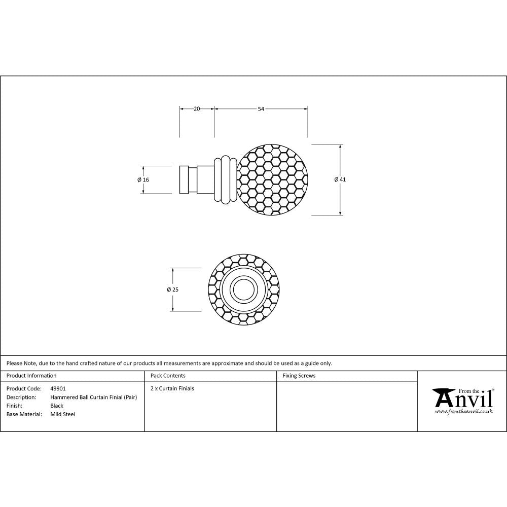 This is an image showing From The Anvil - Black Hammered Ball Curtain Finial (pair) available from trade door handles, quick delivery and discounted prices