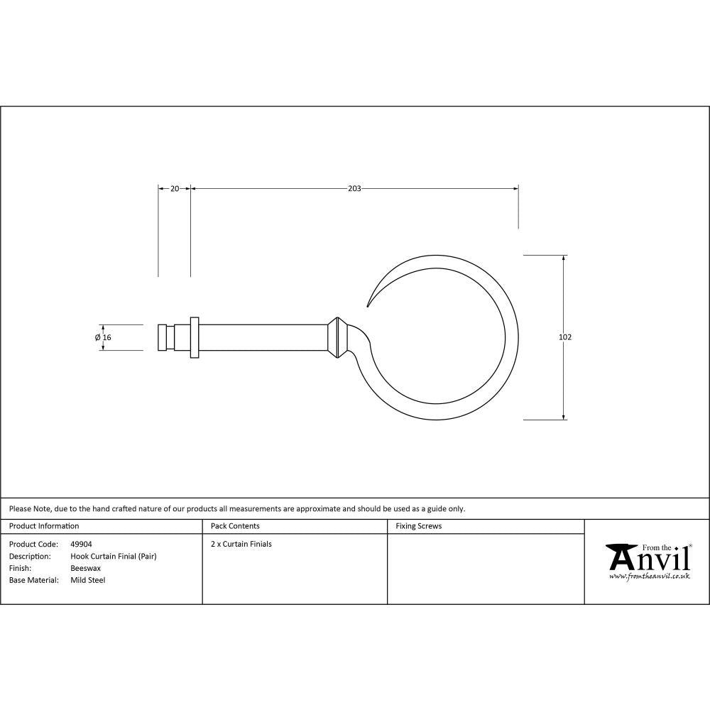 This is an image showing From The Anvil - Beeswax Hook Curtain Finial (pair) available from trade door handles, quick delivery and discounted prices
