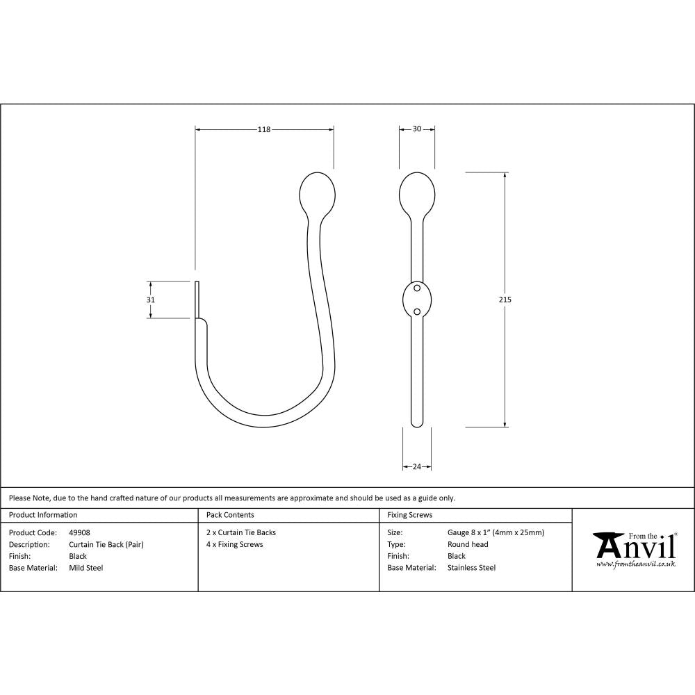 This is an image showing From The Anvil - Black Curtain Tie Back (pair) available from trade door handles, quick delivery and discounted prices