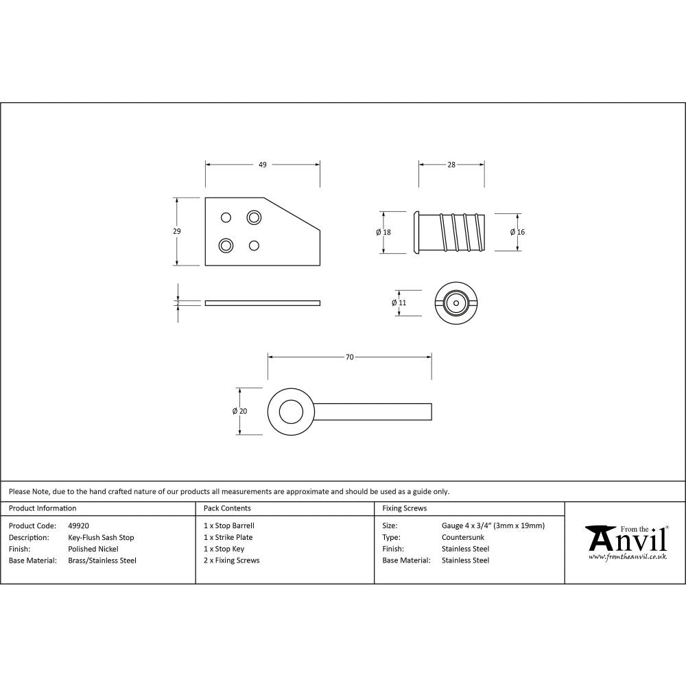 This is an image showing From The Anvil - Polished Nickel Key-Flush Sash Stop available from T.H Wiggans Architectural Ironmongery in Kendal, quick delivery and discounted prices